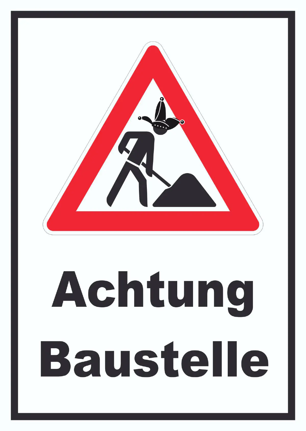 Piktogramm Baustelle mit Narrenkappe: Achtung, Baustelle! Der RRZ ist am Werk.